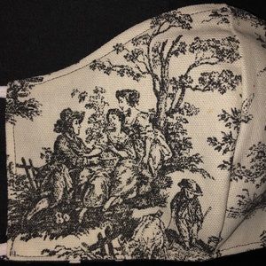 Black White Toile Face Mask Reversible Polka Dots